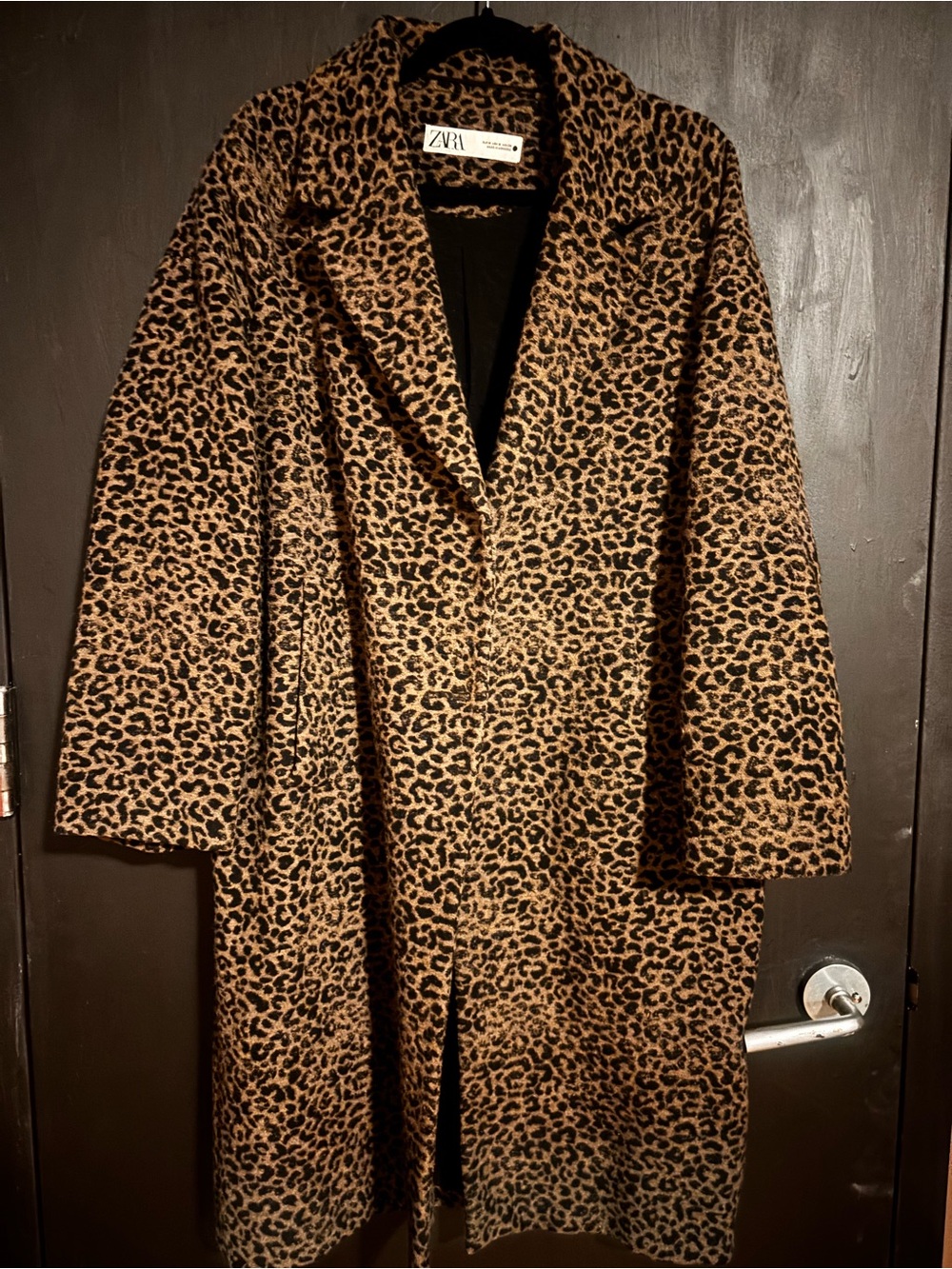 ZARA Leopard Print Long Trench Coat - Brown/Black